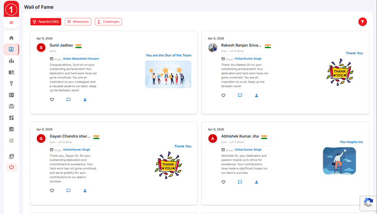 Wall of Fame on the HiFives Employee Rewards and Recognition Platform for a Financial Services Company
