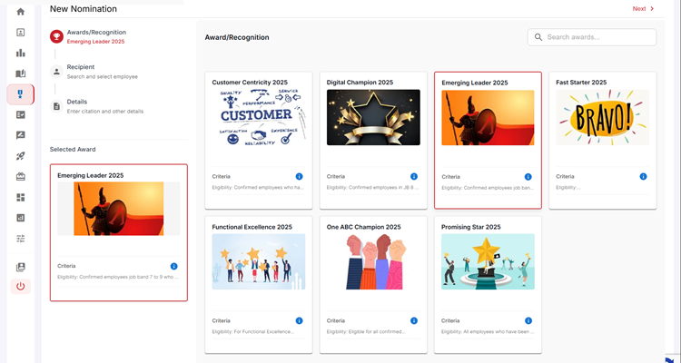 Annual and Quarterly Awards of a Financial Services Company using the HiFives Platform
