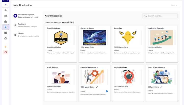 Award Nomination by Managers of a Retail Company using the HiFives Platform