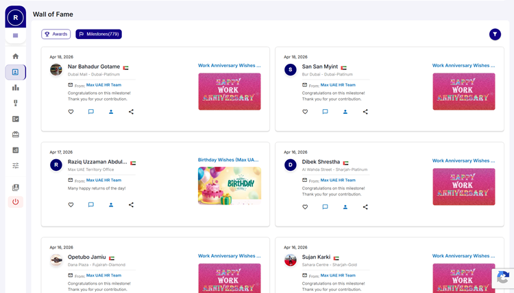 Birthday and Work Anniversary Celebrations on the HiFives Platform for a Retail Company