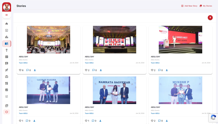 Employee Stories posted on the HiFives Rewards and Recognition Platform at a Financial Services Company
