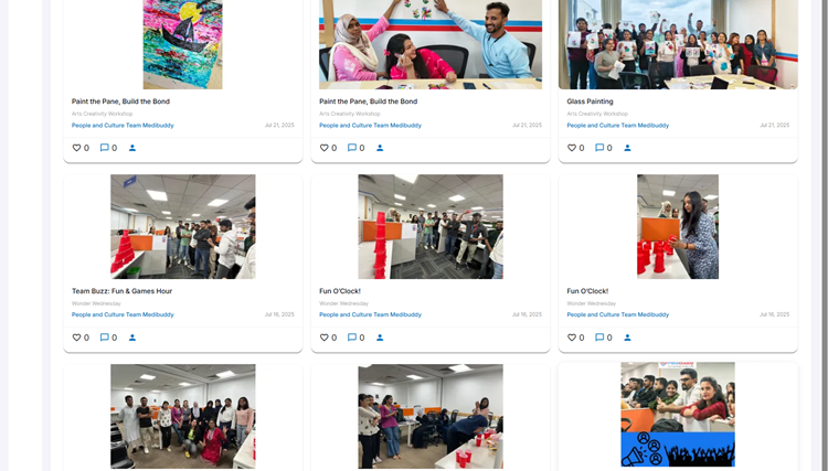Employee Stories posted on the HiFives Rewards and Recognition Platform at a Healthcare Startup