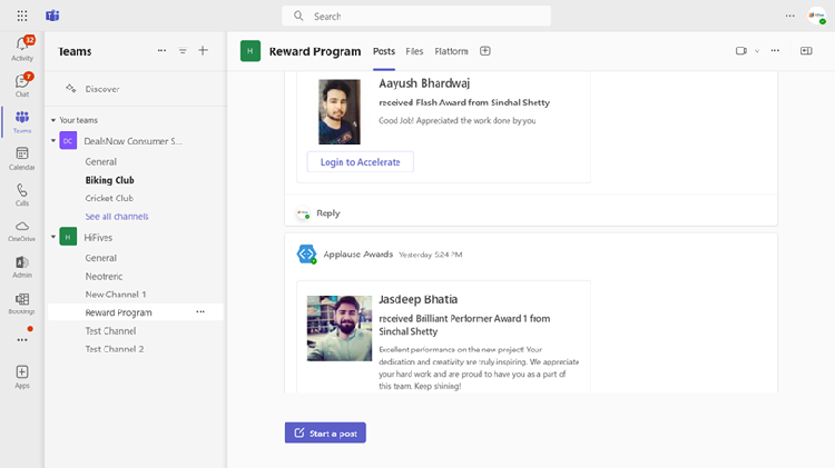 MS Teams Channel notifications from HiFives at a Global IT Company