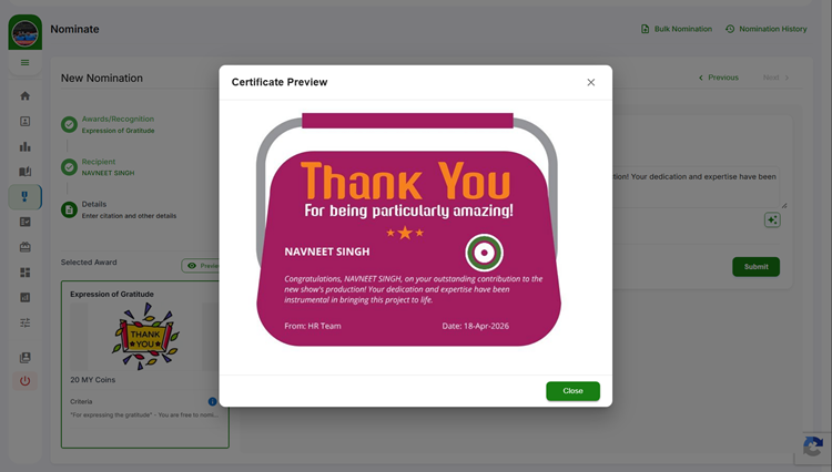 Peer Recognition on the HiFives Platform for a Media Company