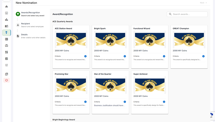 User Dashboard of the HiFives Employee Rewards and Recognition Platform at a Media Company