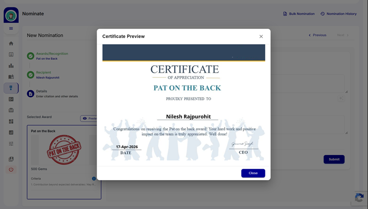 Spot Recognition by Managers on the HiFives Platform for a Global IT Company