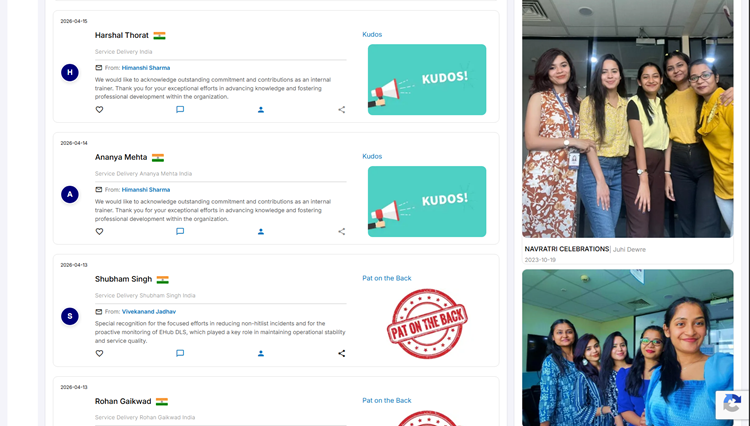 User Dashboard of the HiFives Employee Rewards and Recognition Platform at a Global IT Company