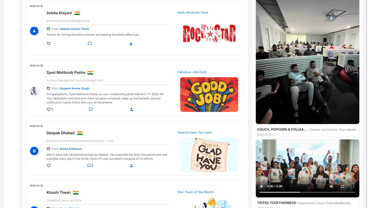 User Dashboard of the HiFives Employee Rewards and Recognition Platform at a Healthcare Startup