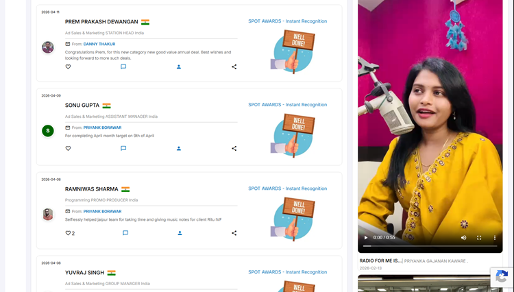 User Dashboard of the HiFives Employee Rewards and Recognition Platform at a Media Company
