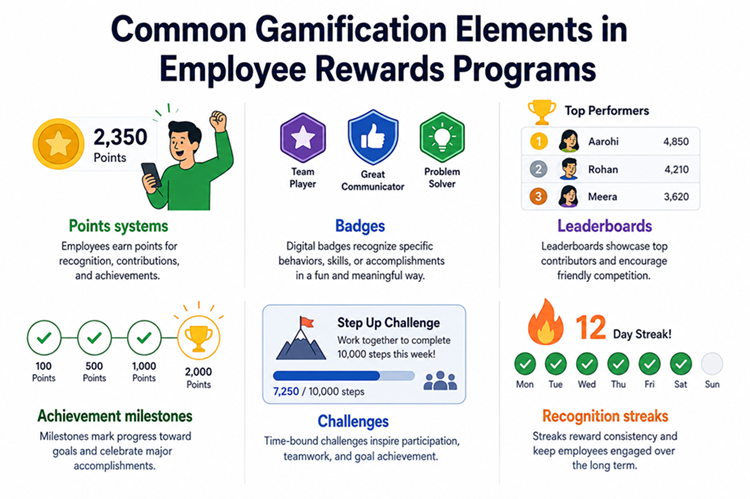 Common Gamification Elements in Employee Rewards Programs